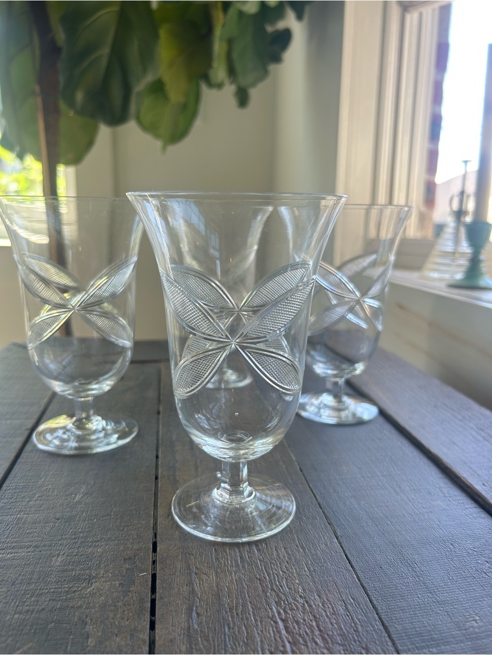 Crystal Cut Glass Goblet - Clear Stemmed Water Glass Vintage